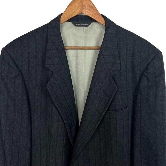 VTG PIERRE CARDIN Striped Gray 100% Wool Sport Coat Sz 48 Blazer Union Made USA - Picture 3 of 11